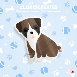 Brindle Boxer Dog Breed Waterproof Vinyl Sticker | Kawaii Chibi Animal Art Laptop Decal | Cute Cartoon Rescue Puppy Pet Loss Memorial Gift