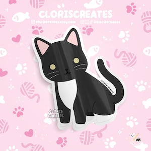 Black Tuxedo Cat Waterproof Vinyl Sticker | Kawaii Chibi Animal Laptop Decal | Cute Cartoon Pet Breed Kitten Loss Memorial Gift