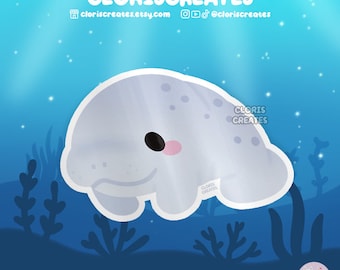 Manatee Sea Cow Waterproof Vinyl Sticker | Kawaii Chibi Art Marine Animal Lover Decal | Cute Cartoon Aquarium Souvenir Sea Creature Gift