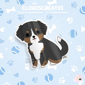 Bernese Mountain Dog Breed Waterproof Vinyl Sticker | Kawaii Chibi Animal Art Laptop Decal | Cute Cartoon Puppy Pet Loss Memorial Gift