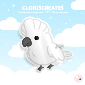 Pegatina de vinilo impermeable de la raza de ave cacatúa paraguas / Calcomanía para portátil con diseño de loro blanco kawaii chibi / Lindo regalo de mascota exótica de dibujos animados