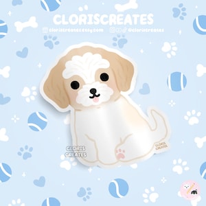 Cavachon Cavalier Bichon Mix Dog Breed Waterproof Vinyl Sticker | Kawaii Chibi Animal Art Decal | Cute Cartoon Puppy Pet Loss Memorial Gift
