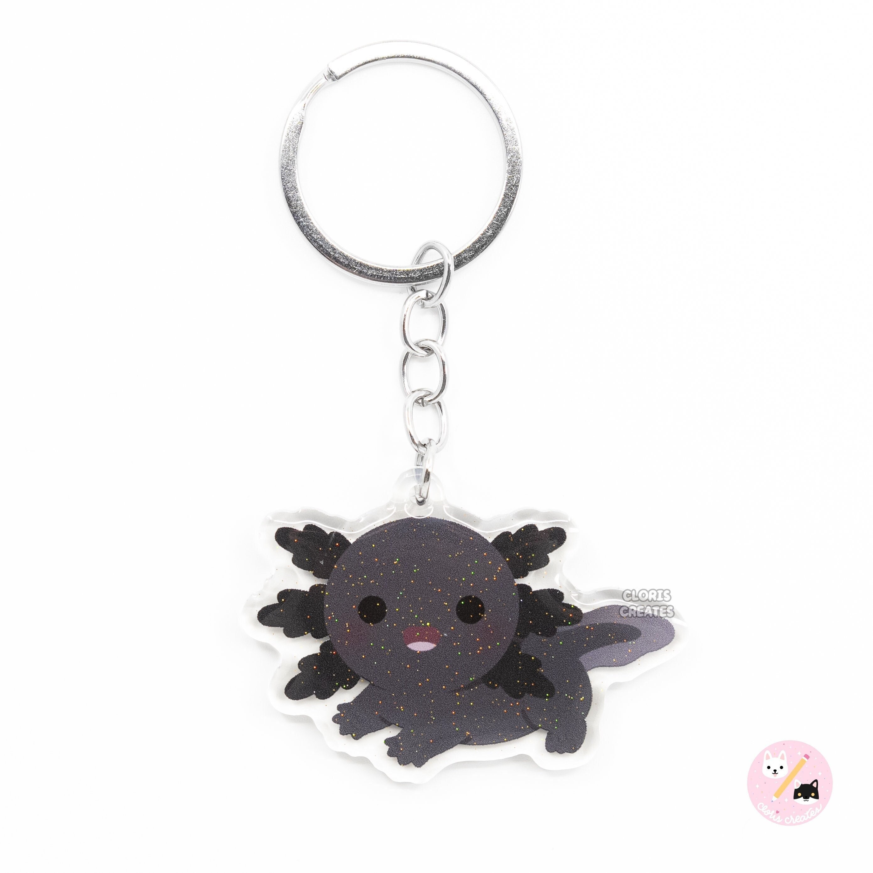 Melanoid Black Axolotl Mexican Salamander Acrylic Lizard Keychain