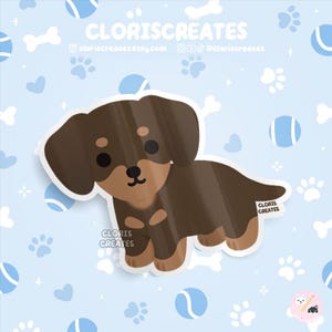 Chocolate & Tan Dachshund Dog Breed Waterproof Vinyl Sticker | Kawaii Chibi Animal Art Decal | Cute Cartoon Puppy Pet Loss Memorial Gift