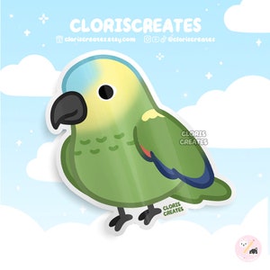 Pegatina de vinilo impermeable de la raza de loro amazónico de frente azul / Calcomanía para portátil con diseño de animales kawaii chibi / Lindo regalo de mascota exótica de dibujos animados