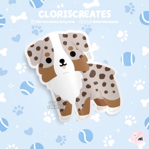 Red Merle Australian Shepherd Aussie Dog Breed Waterproof Vinyl Sticker | Kawaii Chibi Animal Art Decal | Cute Cartoon Puppy Pet Loss Gift