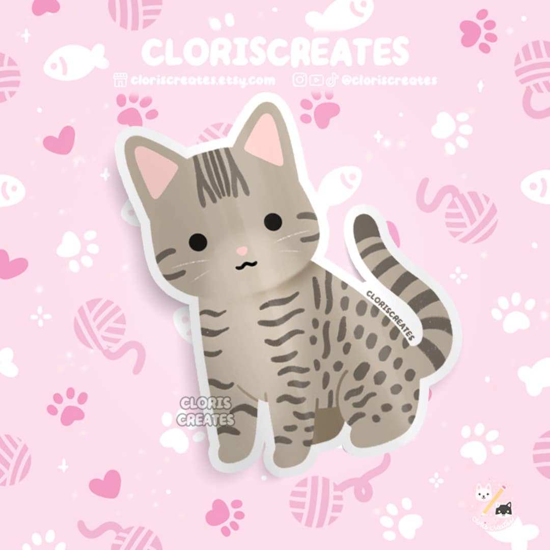 Tawny Ocicat Cat Waterproof Vinyl Sticker | Kawaii Chibi Animal Laptop ...