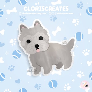 Gray Cairn Terrier Dog Breed Waterproof Vinyl Sticker | Kawaii Chibi Animal Art Decal | Cute Cartoon Rescue Puppy Pet Loss Memorial Gift