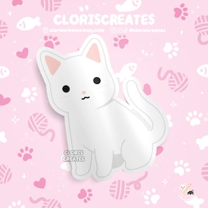 Shorthaired White Cat Waterproof Vinyl Sticker | Kawaii Chibi Animal Laptop Decal | Cute Cartoon Pet Breed Kitten Loss Memorial Gift