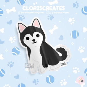 Black Siberian Husky Dog Breed Waterproof Vinyl Sticker | Kawaii Chibi Animal Art Laptop Decal | Cute Cartoon Puppy Pet Loss Memorial Gift