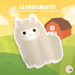 Cream Alpaca Waterproof Vinyl Sticker | Kawaii Chibi Petting Zoo Souvenir Decal | Cute Cartoon Farm Animal Art Lover Loss Memorial Gift