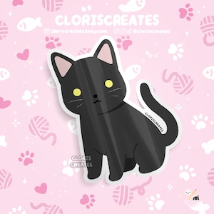 Shorthaired Black Cat Waterproof Vinyl Sticker | Kawaii Chibi Animal Laptop Decal | Cute Cartoon Pet Breed Kitten Loss Memorial Gift