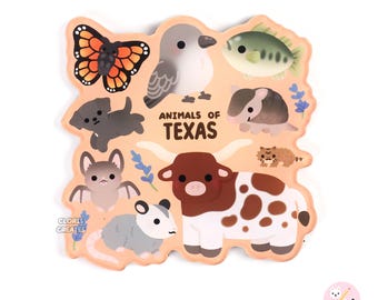 Texas State Animals Souvenir Fridge Magnet | Cute Gift Shop Memento Kawaii Novelty Keepsake Cartoon Creature Memorabilia for Kids
