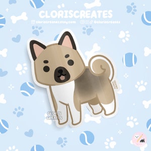 Dark Fawn American Akita Dog Breed Waterproof Vinyl Sticker | Kawaii Chibi Animal Laptop Decal | Cute Cartoon Puppy Pet Loss Memorial Gift