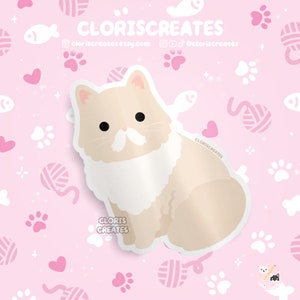 Cream Persian Cat Waterproof Vinyl Sticker | Kawaii Chibi Animal Laptop Decal | Cute Cartoon Pet Breed Kitten Loss Memorial Gift