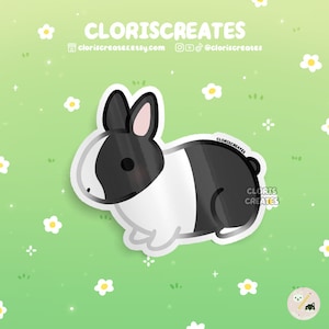 Black Dutch Rabbit Waterproof Vinyl Sticker | Kawaii Chibi Animal Lover Art Water Bottle Decal | Cute Cartoon Pet Bunny Loss Memorial Gift