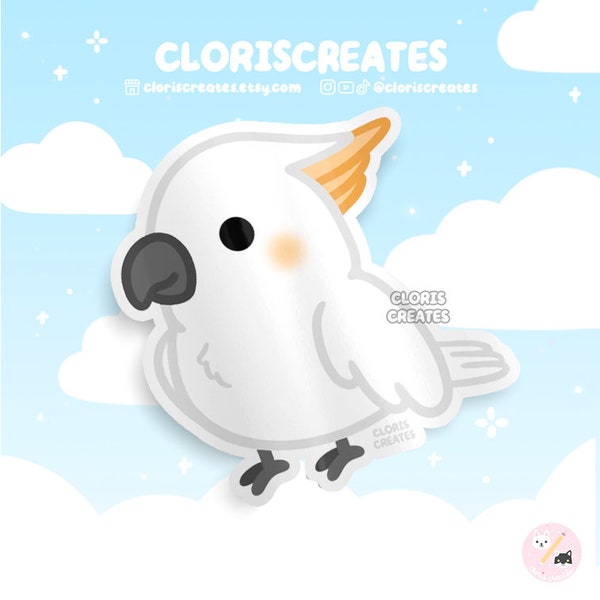 Citron Cockatoo Bird Breed Waterproof Vinyl Sticker | Kawaii Chibi White Parrot Animal Lover Art Laptop Decal | Cute Cartoon Exotic Pet Gift