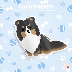 Black Tri Shetland Sheepdog Sheltie Dog Breed Waterproof Vinyl Sticker | Kawaii Chibi Animal Art Decal | Cute Cartoon Puppy Pet Loss Gift