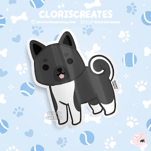 Black American Akita Dog Breed Waterproof Vinyl Sticker | Kawaii Chibi Animal Art Laptop Decal | Cute Cartoon Puppy Pet Loss Memorial Gift