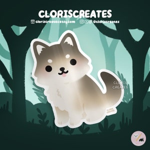 Gray Timber Wolf Waterproof Vinyl Sticker | Kawaii Chibi Wild Animal Lover Art Laptop Decal | Cute Cartoon Safari Zoo Souvenir Wildlife Gift