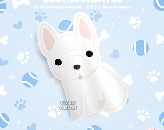 White French Bulldog Frenchie Dog Breed Waterproof Vinyl Sticker | Kawaii Chibi Animal Art Laptop Decal | Cute Cartoon Puppy Pet Loss Gift