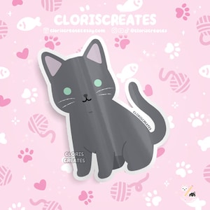 Russian Blue Gray Cat Waterproof Vinyl Sticker | Kawaii Chibi Animal Laptop Decal | Cute Cartoon Pet Breed Kitten Loss Memorial Gift