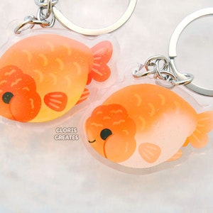 Ranchu Goldfish Red Orange Keychain | Cartoon Chibi Aquarium Art Double ...