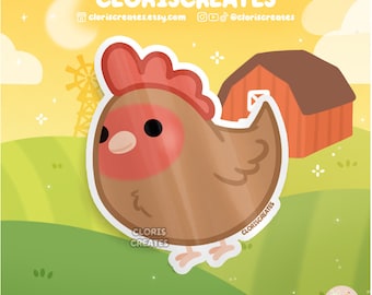 Brown Chicken Waterproof Vinyl Sticker | Kawaii Chibi Petting Zoo Souvenir Decal | Cute Cartoon Farm Animal Art Lover Loss Memorial Gift