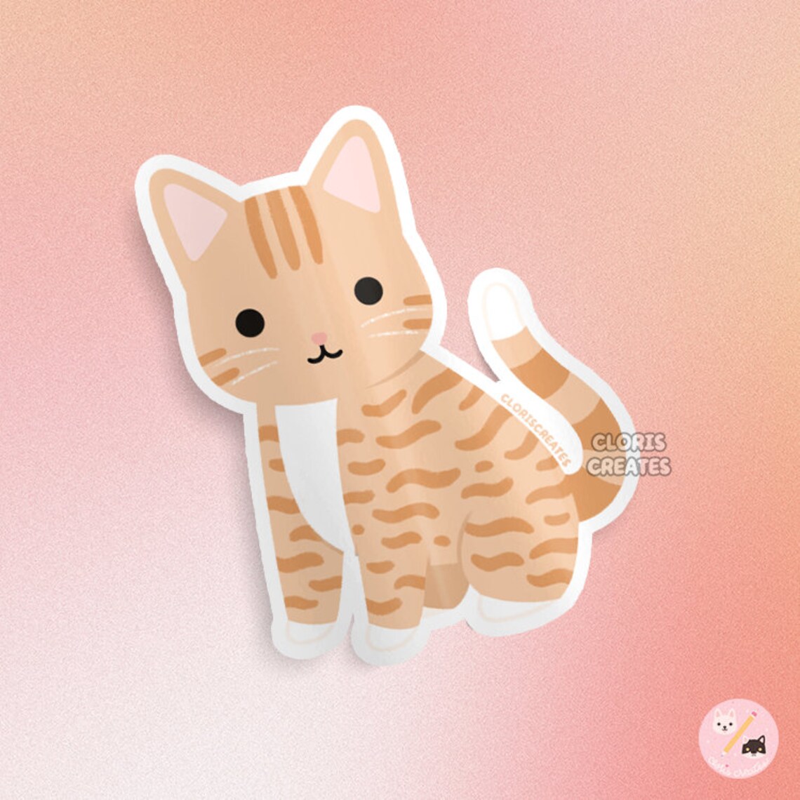 Orange Tabby Cat Waterproof Vinyl Sticker | Kawaii Chibi Animal Laptop ...