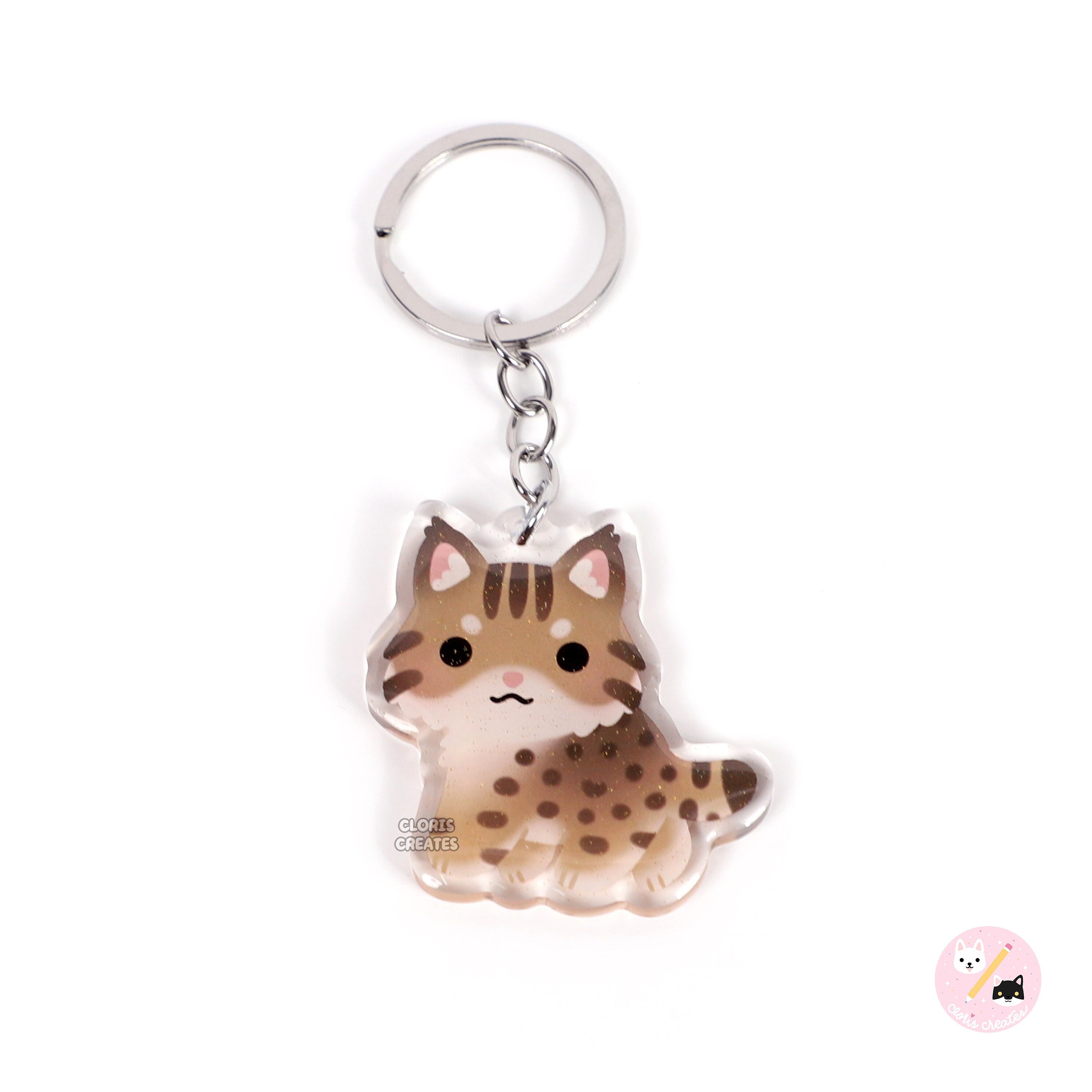 Bobcat Cat Acrylic Glitter Keychain | Kawaii Chibi Animal Lover