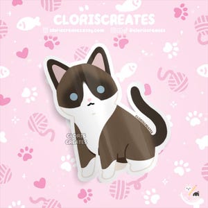 Brown Snowshoe Cat Waterproof Vinyl Sticker | Kawaii Chibi Animal Laptop Decal | Cute Cartoon Pet Breed Brown Kitten Loss Memorial Gift