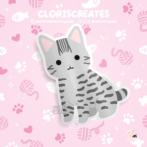 Silver Gray Tabby American Bobtail Cat Waterproof Vinyl Sticker | Kawaii Chibi Animal Laptop Water Decal | Cute Cartoon Pet Kitten Loss Gift