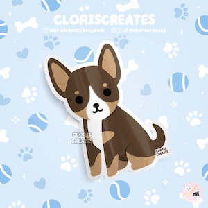 Choco Tri Chihuahua Dog Waterproof Vinyl Sticker | Kawaii Chibi Animal Art Laptop Decal | Cute Cartoon Rescue Puppy Pet Loss Memorial Gift