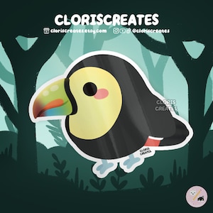 Pegatina de vinilo impermeable de tucán pico de quilla / Calcomanía para portátil con diseño de animales kawaii chibi / Lindo dibujo animado, recuerdo de zoológico, regalo de vida silvestre