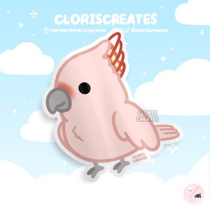 Calcomanía de vinilo impermeable de la raza de cacatúa Major Mitchell / Calcomanía para portátil de loro rosa kawaii chibi / Lindo regalo de mascota exótica de dibujos animados