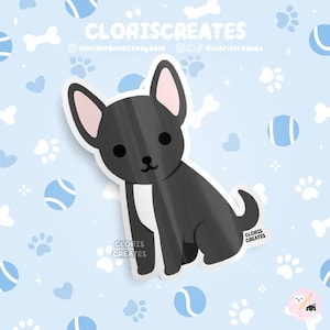 Black Chihuahua Dog Breed Waterproof Vinyl Sticker | Kawaii Chibi Animal Art Laptop Decal | Cute Cartoon Rescue Puppy Pet Loss Memorial Gift