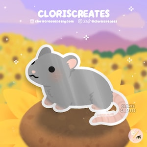 Gray Fancy Rat Waterproof Vinyl Sticker | Kawaii Chibi Rodent Animal Lover Art Laptop Decal | Cute Cartoon Critter Pet Memorial Gift