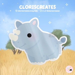 Rhino Rhinoceros Waterproof Vinyl Sticker | Kawaii Chibi Animal Lover Art Decal | Cute Cartoon Zoo Souvenir Safari Wildlife Drawing Gift