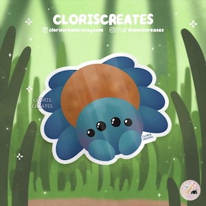 Green Bottle Blue Tarantula Waterproof Die Cut Sticker | Kawaii Chibi Arachnid Bug Decal | Cute Cartoon Exotic Pet Insect Entomologist Gift