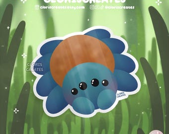 Green Bottle Blue Tarantula Waterproof Die Cut Sticker | Kawaii Chibi Arachnid Bug Decal | Cute Cartoon Exotic Pet Insect Entomologist Gift