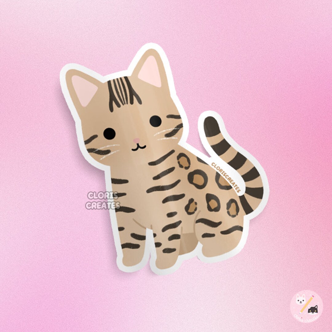 Tan Bengal Cat Waterproof Vinyl Sticker Kawaii Chibi Animal - Etsy