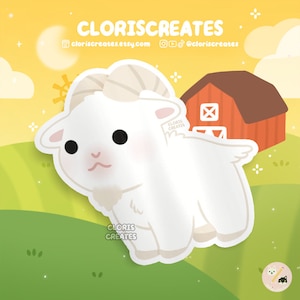 White Saanen Billy Goat Waterproof Vinyl Sticker | Kawaii Chibi Petting Zoo Souvenir Decal | Cute Cartoon Farm Animal Art Memorial Gift