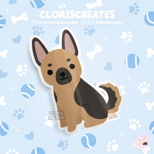 Tan German Shepherd Dog Breed Waterproof Vinyl Sticker | Kawaii Chibi Animal Art Laptop Decal | Cute Cartoon Puppy Pet Loss Memorial Gift