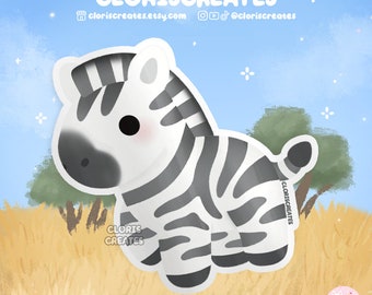 Zebra Waterproof Vinyl Sticker | Kawaii Chibi Animal Lover Art Laptop Decal | Cute Cartoon Zoo Souvenir Wildlife Safari Drawing Gift