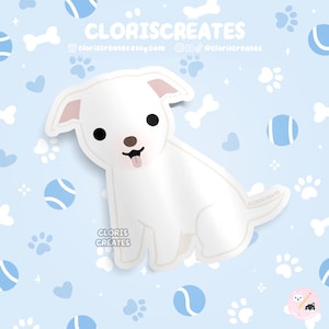 White Pitbull Staffordshire Bull Terrier Dog Breed Waterproof Vinyl Sticker | Kawaii Chibi Animal Decal Cute Cartoon Staffy Puppy Pet Gift