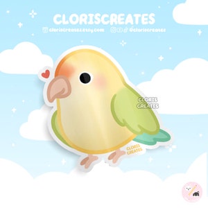 Pegatina de vinilo impermeable de agapornis verde mar, raza de ave, estilo chibi kawaii, para portátil, regalo de mascota exótica de dibujos animados
