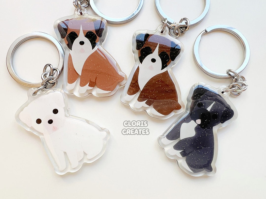 Boxer Acrylic Dog Breed Keychain Cartoon Kawaii Art Puppy 