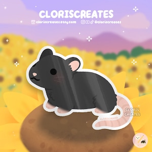 Black Fancy Rat Waterproof Vinyl Sticker | Kawaii Chibi Rodent Animal Lover Art Laptop Decal | Cute Cartoon Critter Pet Memorial Gift