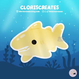 Lemon Shark Waterproof Vinyl Sticker | Kawaii Chibi Marine Animal Ocean Lover Laptop Decal | Cute Cartoon Aquarium Souvenir Sea Gift