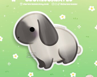Pegatina de vinilo impermeable de conejo Sable Holland Lop / Calcomanía para botella con diseño de animales kawaii chibi / Lindo regalo de pérdida de mascota de dibujos animados